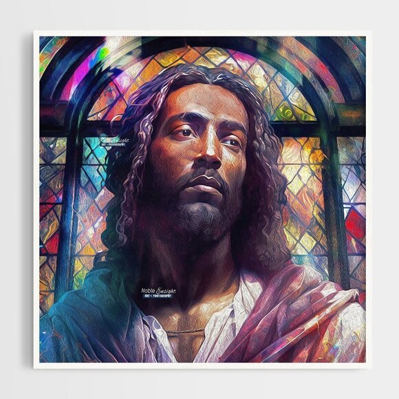 Jesus Stained Glass Wall Art Watercolor Oil Painting Print - Picture 1 of 6
